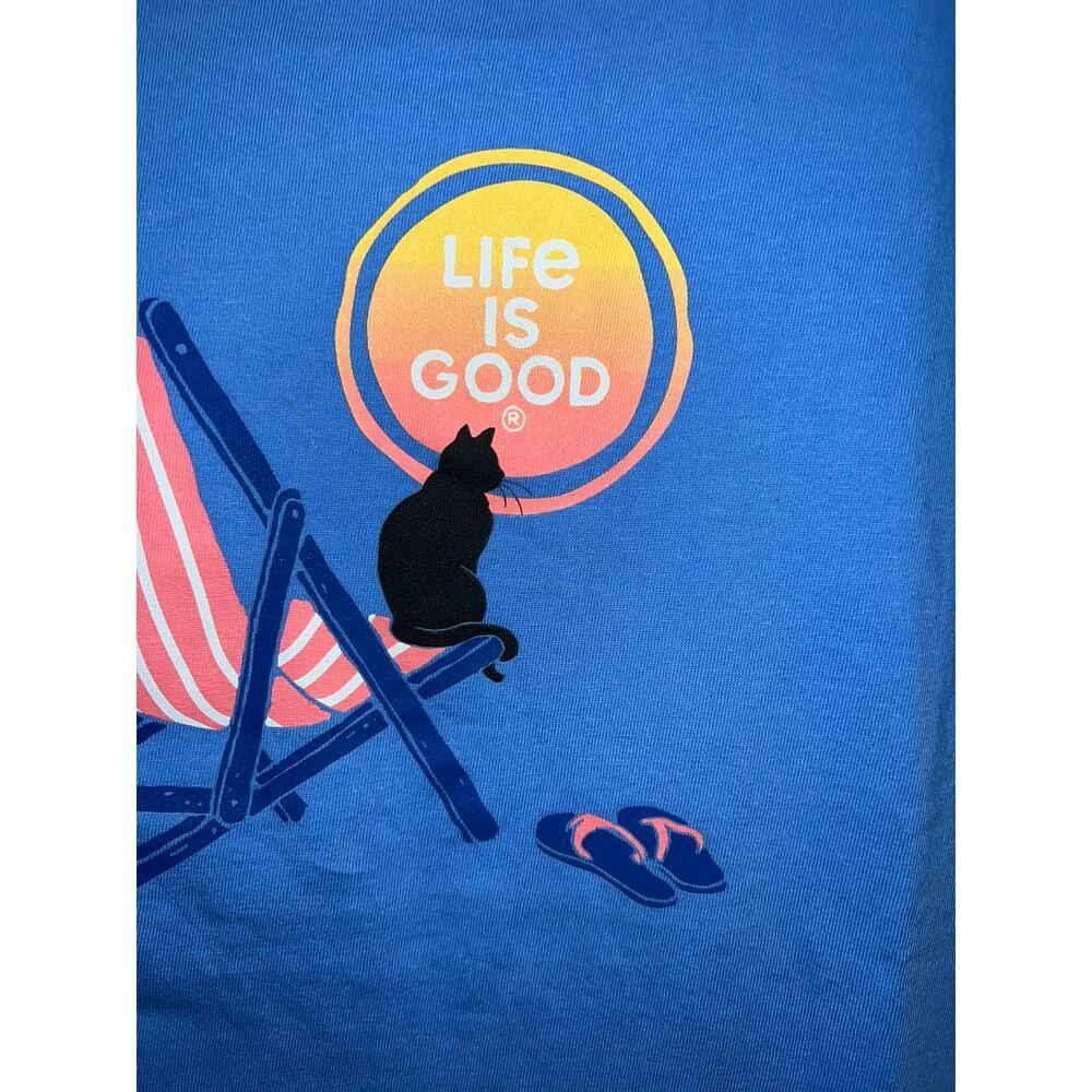 Womens Life Is Good Cat Shirt Beach Chair Sun LIG Crusher Do What Love Top Large - Picture 4 of 9